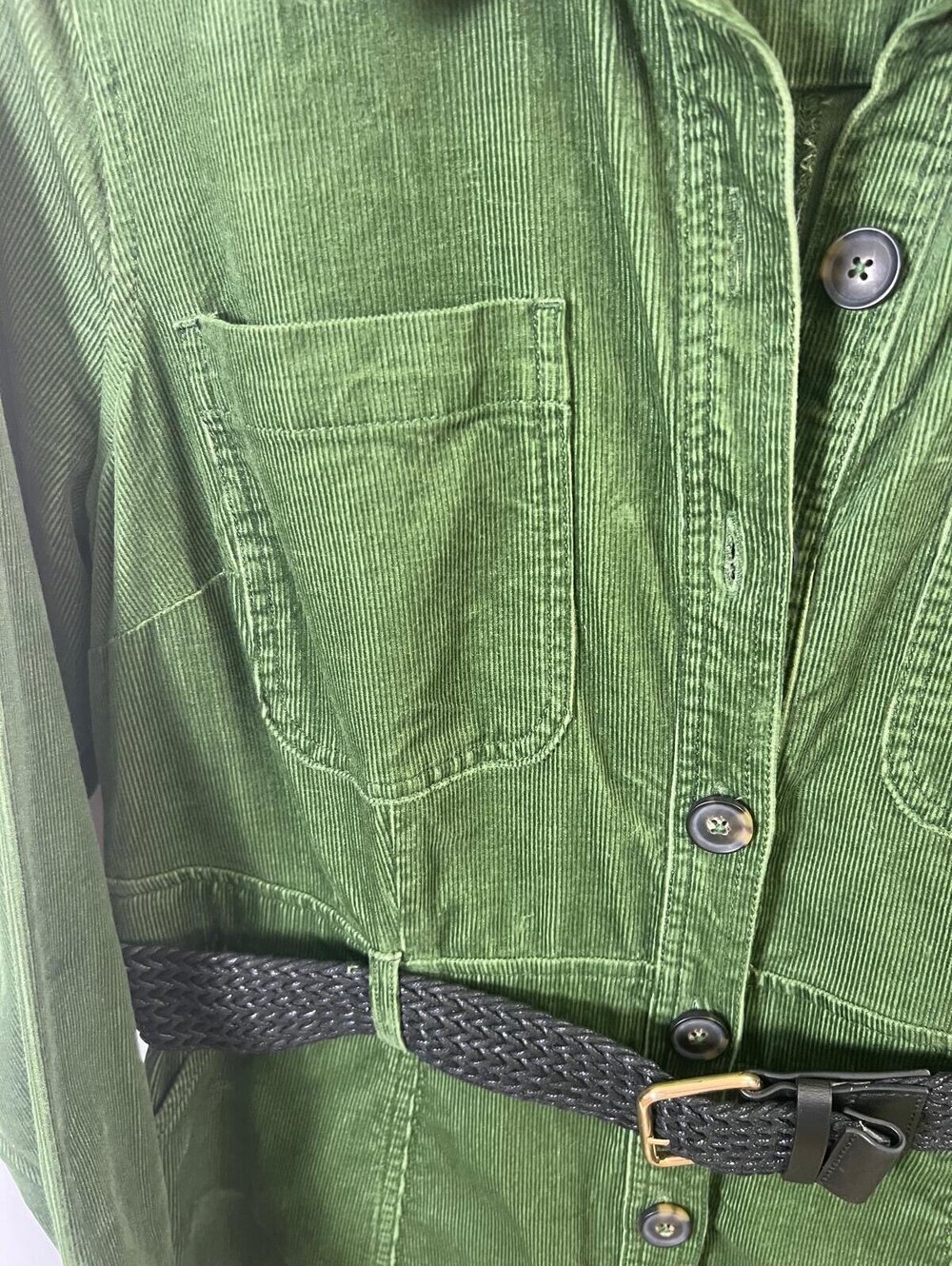 Boden Green Corduroy Shirt Dress with Belt US 12P Button Front - Picture 9 of 14